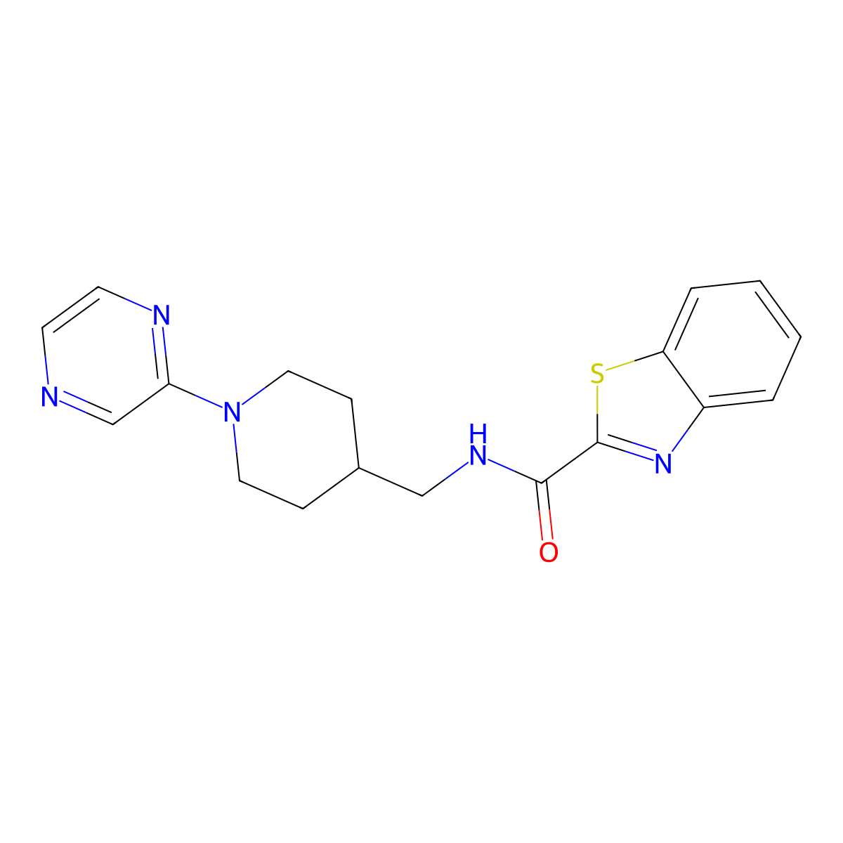 N-((1-(pyrazin-2-yl)piperidin-4-yl)methyl)benzo[d]thiazole-2-carboxamide molecular structure, CAS 1421516-37-1