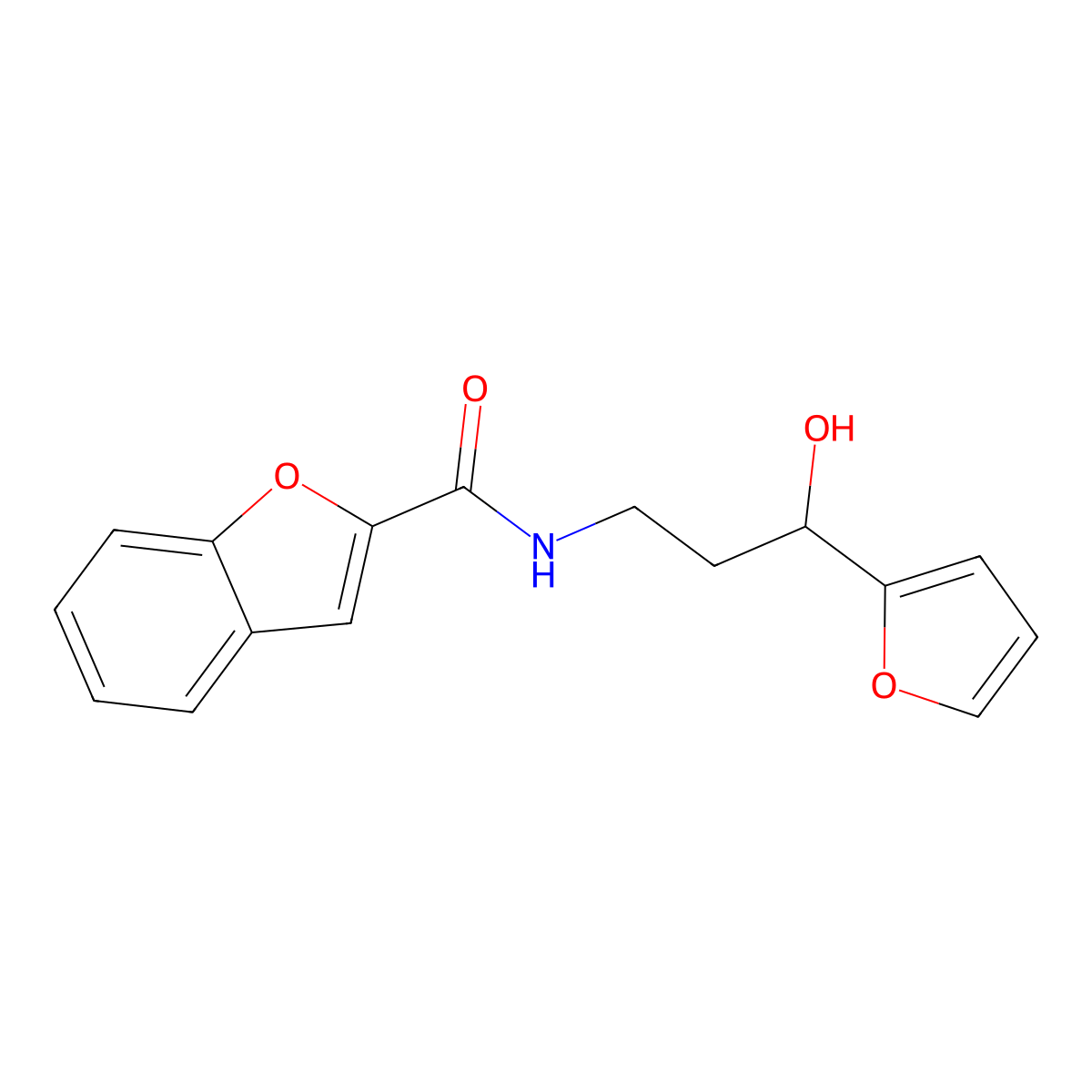 N-(3-(furan-2-yl)-3-hydroxypropyl)benzofuran-2-carboxamide molecular structure, CAS 1421516-45-1