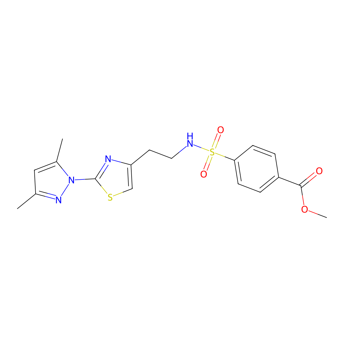 methyl 4-(N-(2-(2-(3,5-dimethyl-1H-pyrazol-1-yl)thiazol-4-yl)ethyl)sulfamoyl)benzoate molecular structure, CAS 1421516-46-2