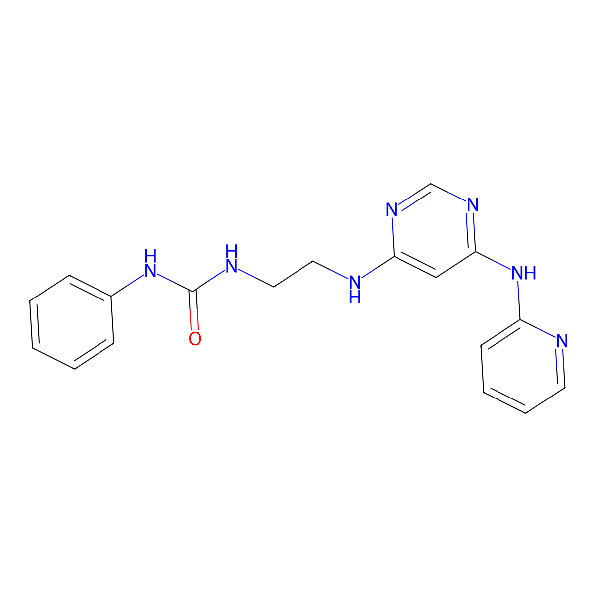 1-Phenyl-3-(2-((6-(pyridin-2-ylamino)pyrimidin-4-yl)amino)ethyl)urea molecular structure, CAS 1421516-51-9