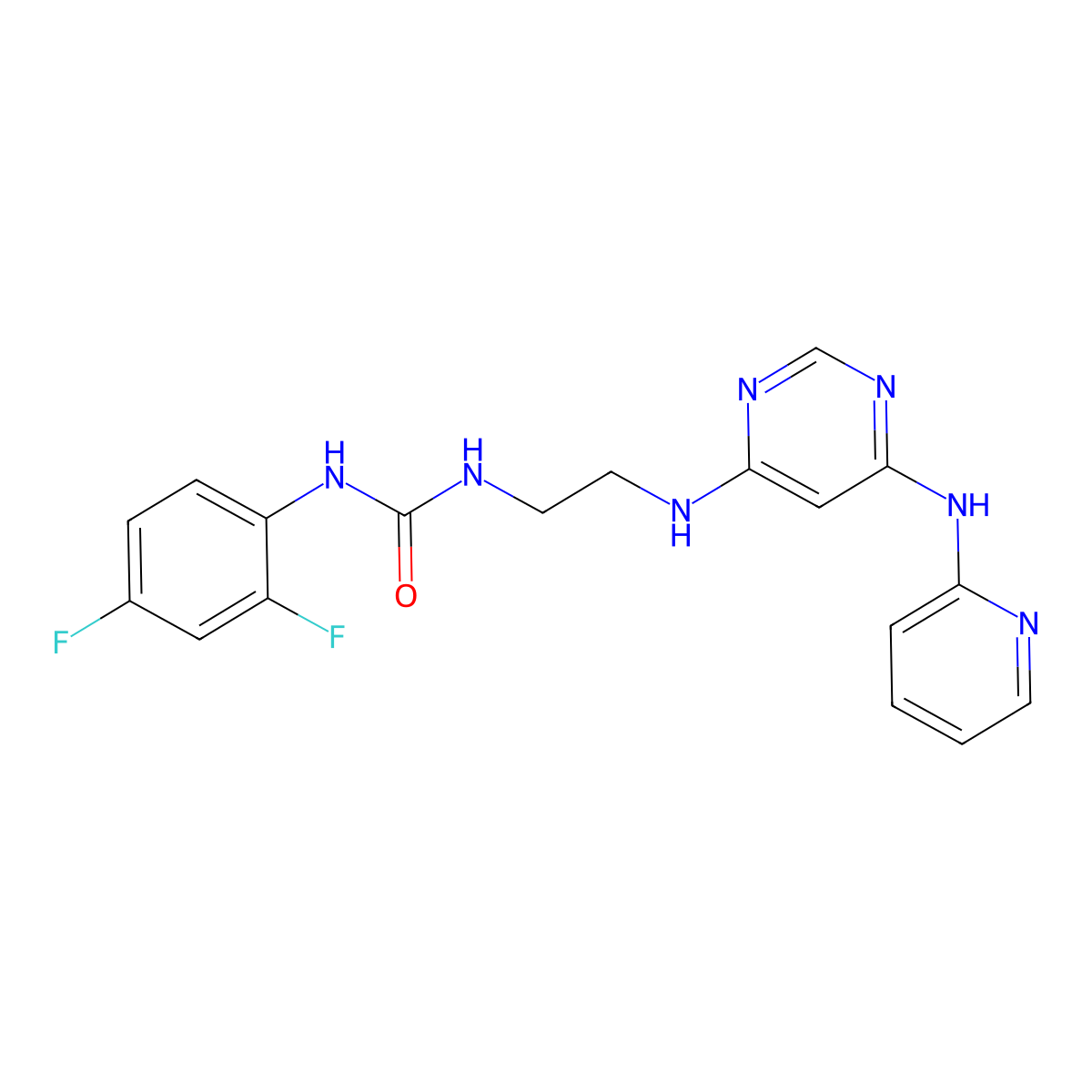 1-(2,4-Difluorophenyl)-3-(2-((6-(pyridin-2-ylamino)pyrimidin-4-yl)amino)ethyl)urea molecular structure, CAS 1421516-56-4