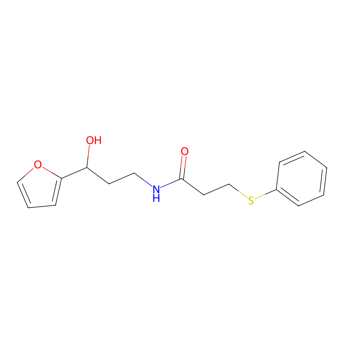 N-(3-(furan-2-yl)-3-hydroxypropyl)-3-(phenylthio)propanamide molecular structure, CAS 1421516-58-6
