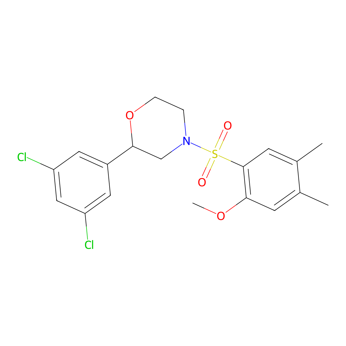 2-(3,5-Dichlorophenyl)-4-((2-methoxy-4,5-dimethylphenyl)sulfonyl)morpholine molecular structure, CAS 1421516-60-0
