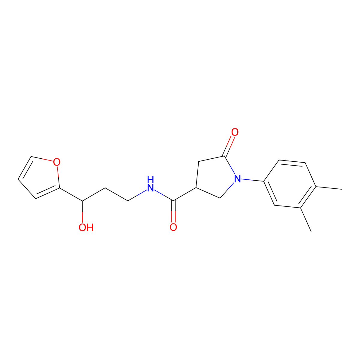1-(3,4-Dimethylphenyl)-N-[3-(furan-2-YL)-3-hydroxypropyl]-5-oxopyrrolidine-3-carboxamide molecular structure, CAS 1421516-71-3