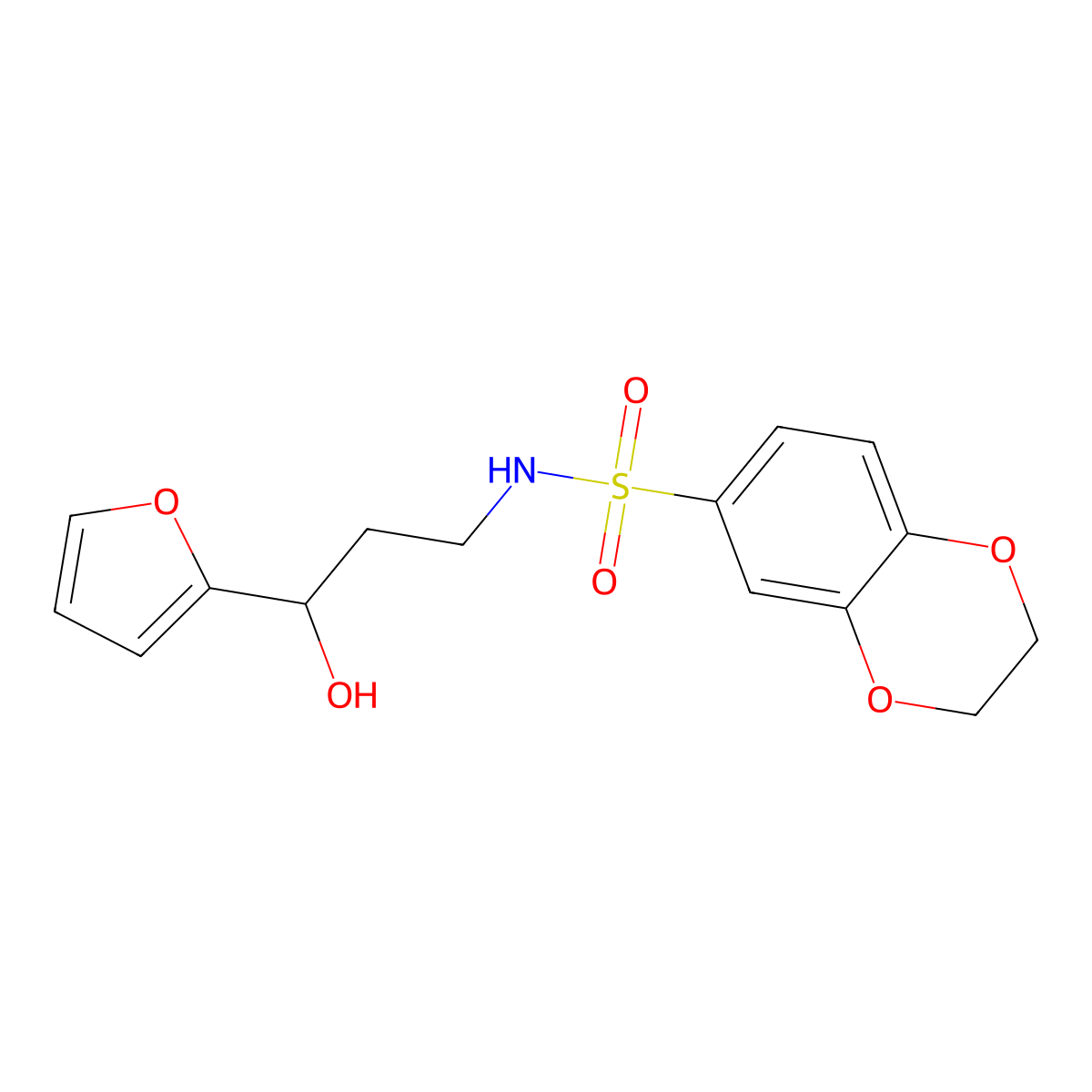 N-(3-(furan-2-yl)-3-hydroxypropyl)-2,3-dihydrobenzo[b][1,4]dioxine-6-sulfonamide molecular structure, CAS 1421516-77-9