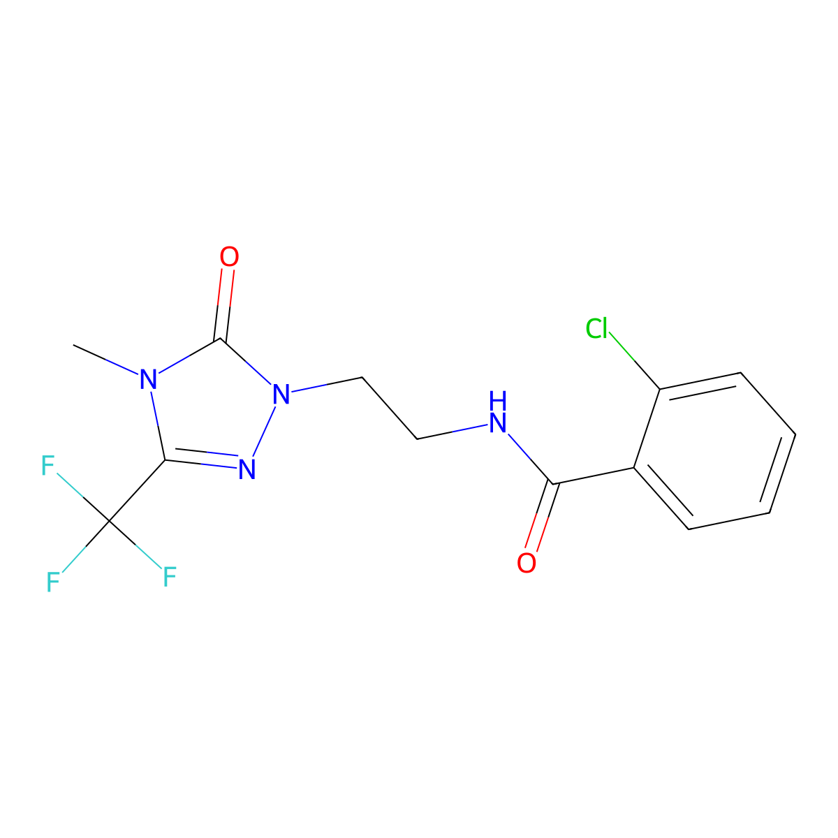 2-chloro-N-{2-[4-methyl-5-oxo-3-(trifluoromethyl)-4,5-dihydro-1H-1,2,4-triazol-1-yl]ethyl}benzamide molecular structure, CAS 1421516-81-5