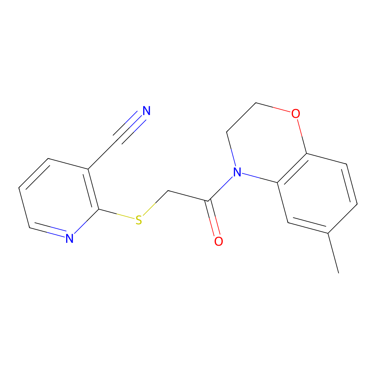 2-((2-(6-methyl-2H-benzo[b][1,4]oxazin-4(3H)-yl)-2-oxoethyl)thio)nicotinonitrile molecular structure, CAS 1421516-84-8