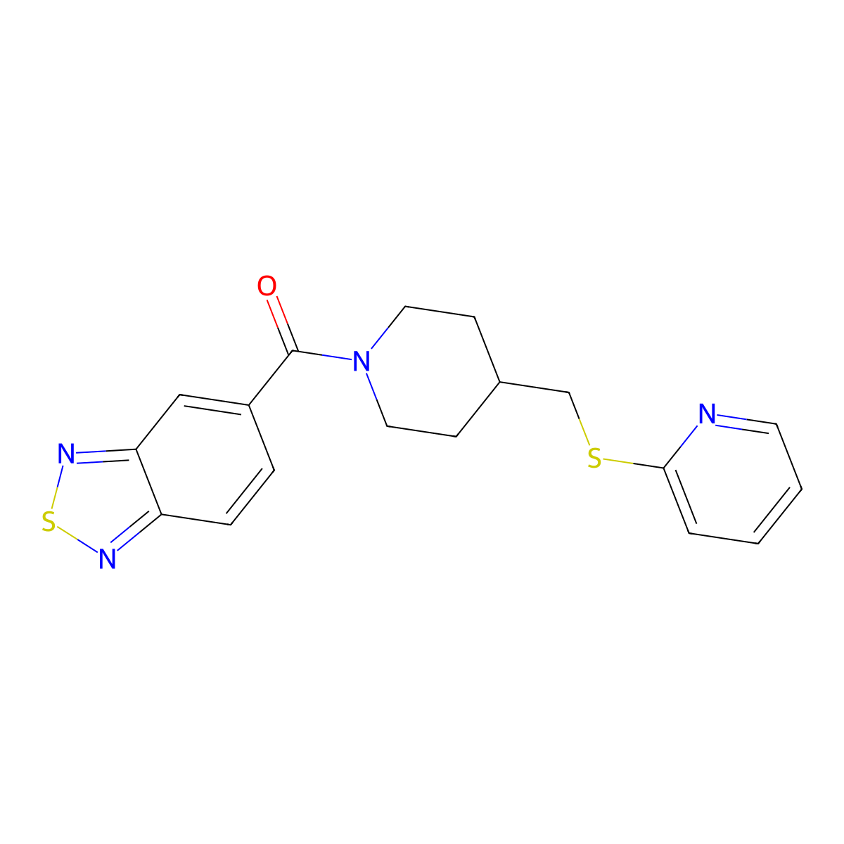 Benzo[c][1,2,5]thiadiazol-5-yl(4-((pyridin-2-ylthio)methyl)piperidin-1-yl)methanone molecular structure, CAS 1421516-85-9