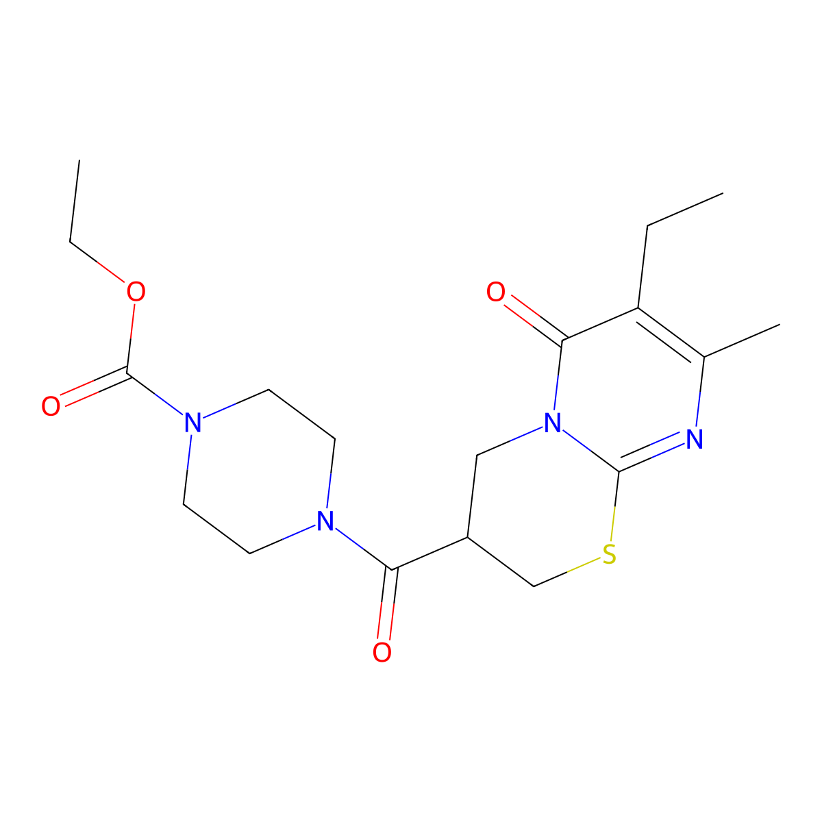 Ethyl 4-(7-ethyl-8-methyl-6-oxo-2,3,4,6-tetrahydropyrimido[2,1-b][1,3]thiazine-3-carbonyl)piperazine-1-carboxylate molecular structure, CAS 1421516-86-0