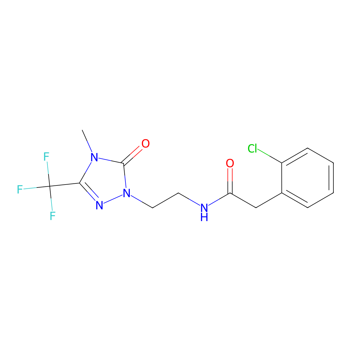 2-(2-chlorophenyl)-N-{2-[4-methyl-5-oxo-3-(trifluoromethyl)-4,5-dihydro-1H-1,2,4-triazol-1-yl]ethyl}acetamide molecular structure, CAS 1421516-87-1