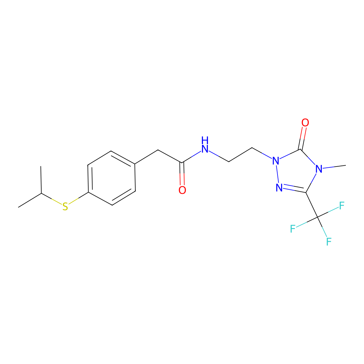 2-(4-(isopropylthio)phenyl)-N-(2-(4-methyl-5-oxo-3-(trifluoromethyl)-4,5-dihydro-1H-1,2,4-triazol-1-yl)ethyl)acetamide molecular structure, CAS 1421516-95-1