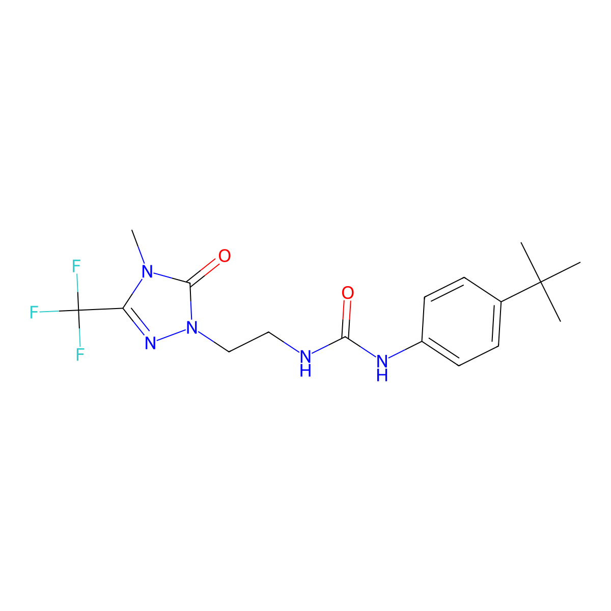 1-(4-(tert-butyl)phenyl)-3-(2-(4-methyl-5-oxo-3-(trifluoromethyl)-4,5-dihydro-1H-1,2,4-triazol-1-yl)ethyl)urea molecular structure, CAS 1421517-01-2