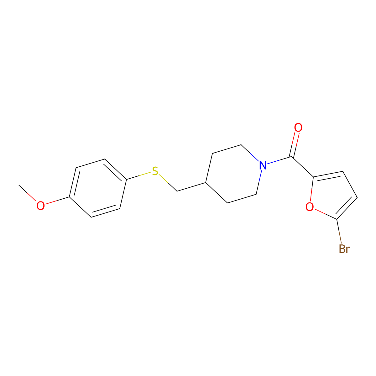 1-(5-Bromofuran-2-carbonyl)-4-{[(4-methoxyphenyl)sulfanyl]methyl}piperidine molecular structure, CAS 1421517-03-4