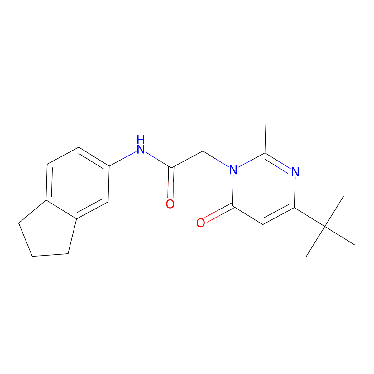 2-(4-tert-butyl-2-methyl-6-oxo-1,6-dihydropyrimidin-1-yl)-N-(2,3-dihydro-1H-inden-5-yl)acetamide molecular structure, CAS 1421517-05-6