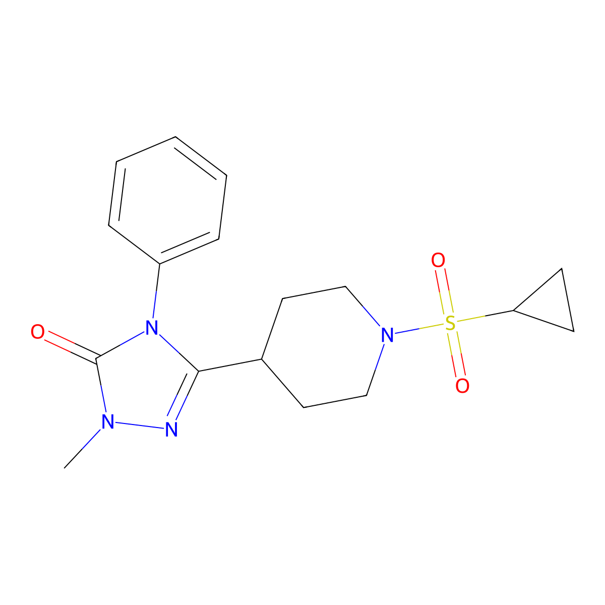 3-(1-(cyclopropylsulfonyl)piperidin-4-yl)-1-methyl-4-phenyl-1H-1,2,4-triazol-5(4H)-one molecular structure, CAS 1421517-12-5