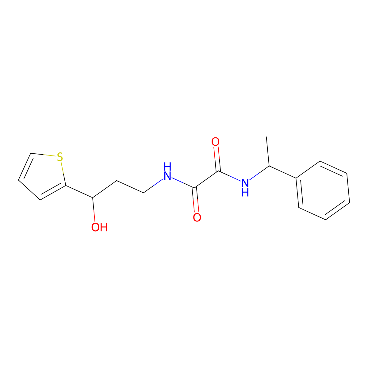 N1-(3-hydroxy-3-(thiophen-2-yl)propyl)-N2-(1-phenylethyl)oxalamide molecular structure, CAS 1421517-17-0