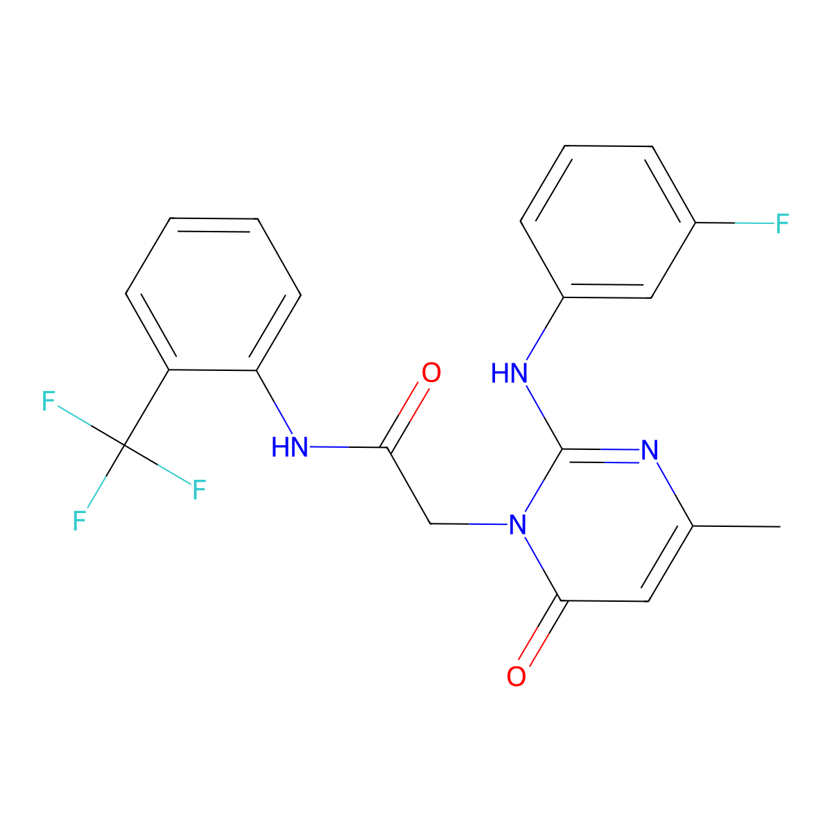 2-(2-((3-fluorophenyl)amino)-4-methyl-6-oxopyrimidin-1(6H)-yl)-N-(2-(trifluoromethyl)phenyl)acetamide molecular structure, CAS 1421517-19-2