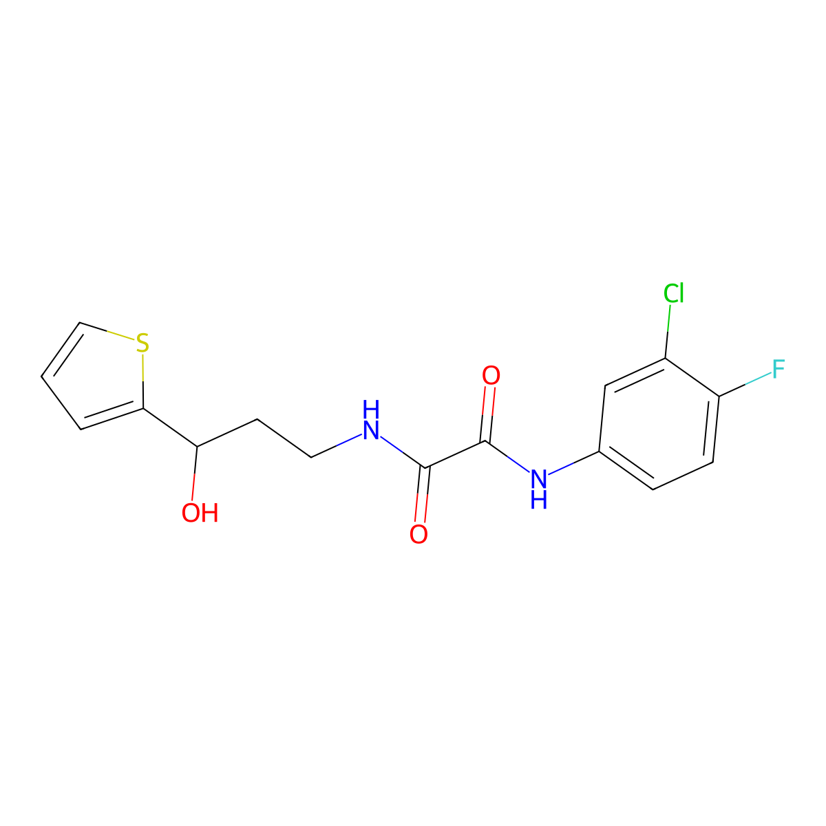 N1-(3-chloro-4-fluorophenyl)-N2-(3-hydroxy-3-(thiophen-2-yl)propyl)oxalamide molecular structure, CAS 1421517-21-6