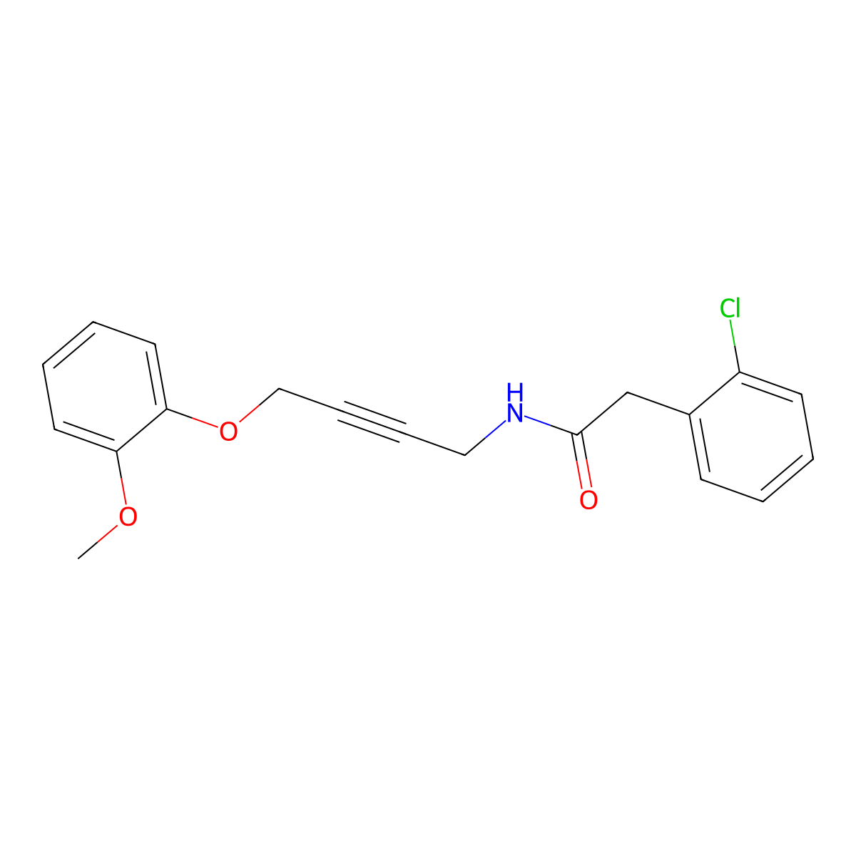 2-(2-chlorophenyl)-N-(4-(2-methoxyphenoxy)but-2-yn-1-yl)acetamide molecular structure, CAS 1421517-28-3