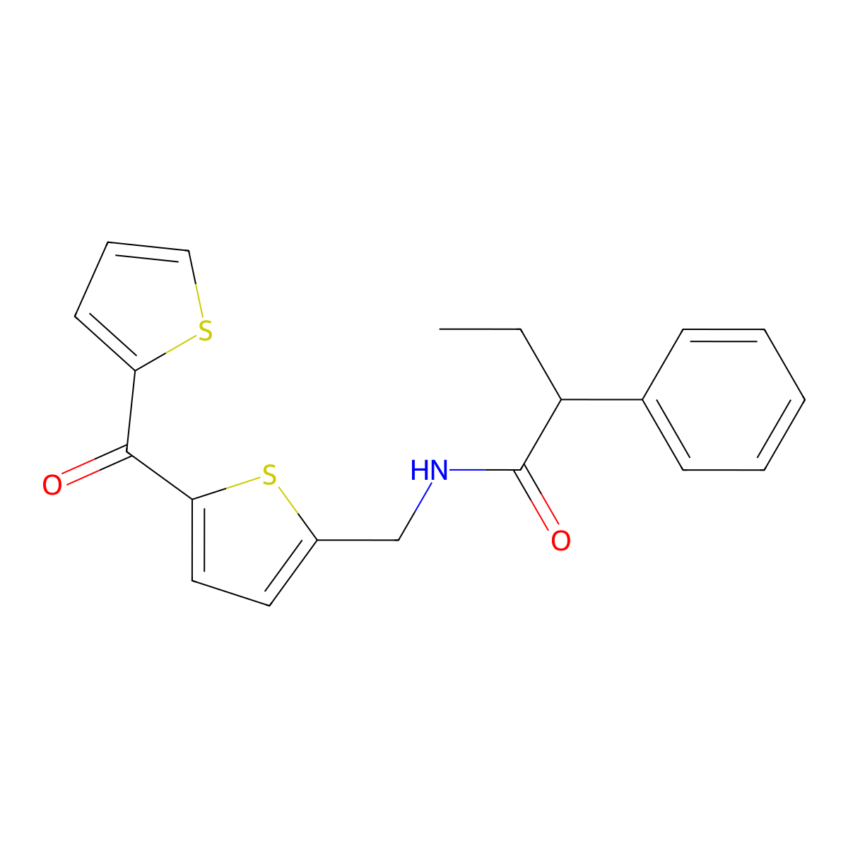 2-Phenyl-N-{[5-(thiophene-2-carbonyl)thiophen-2-YL]methyl}butanamide molecular structure, CAS 1421517-32-9