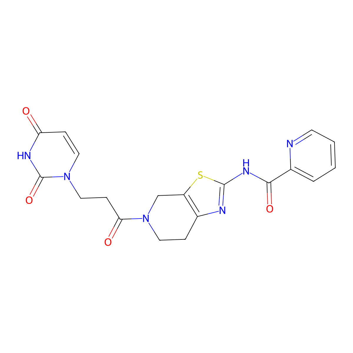 N-(5-(3-(2,4-dioxo-3,4-dihydropyrimidin-1(2H)-yl)propanoyl)-4,5,6,7-tetrahydrothiazolo[5,4-c]pyridin-2-yl)picolinamide molecular structure, CAS 1421517-35-2