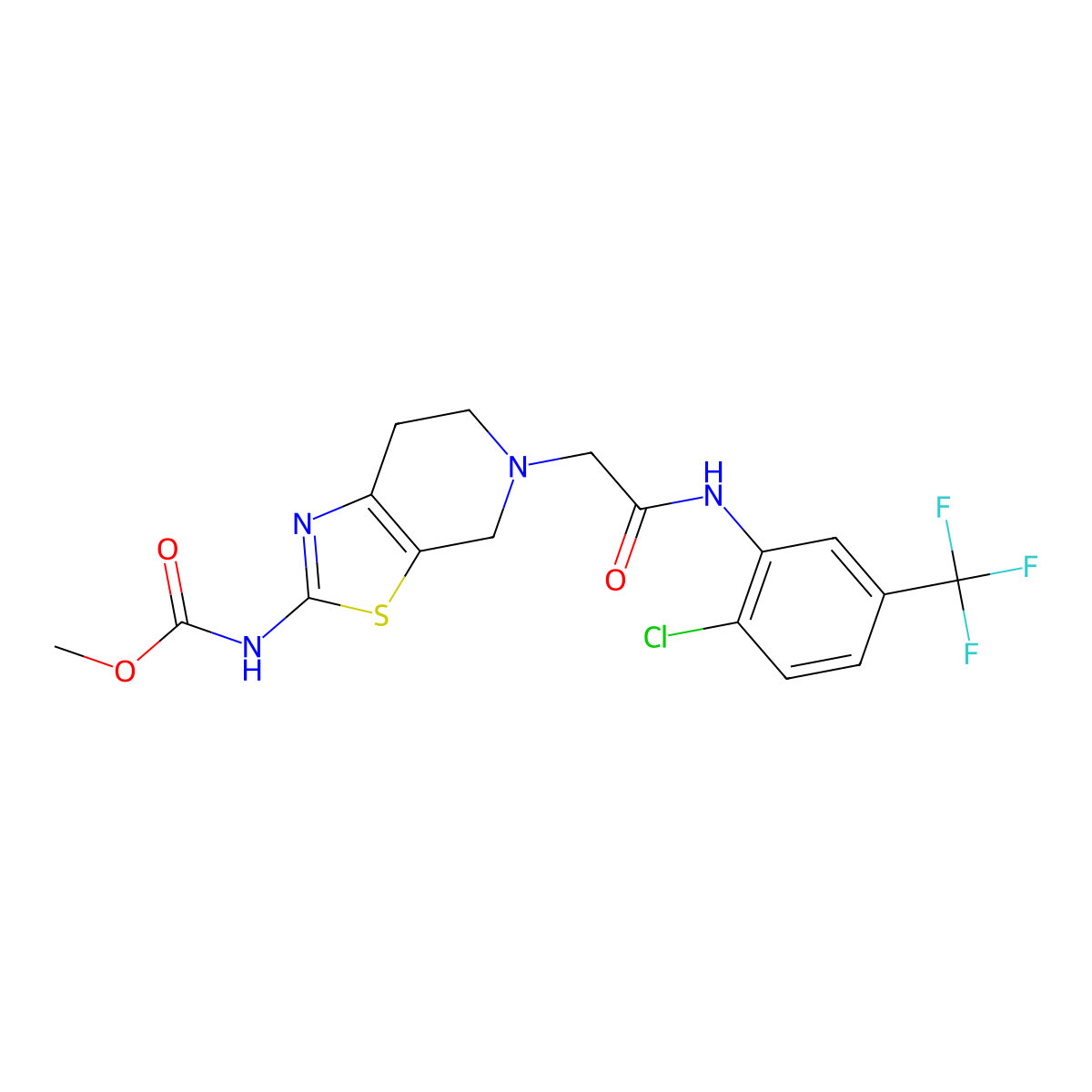 Methyl (5-(2-((2-chloro-5-(trifluoromethyl)phenyl)amino)-2-oxoethyl)-4,5,6,7-tetrahydrothiazolo[5,4-c]pyridin-2-yl)carbamate molecular structure, CAS 1421517-36-3