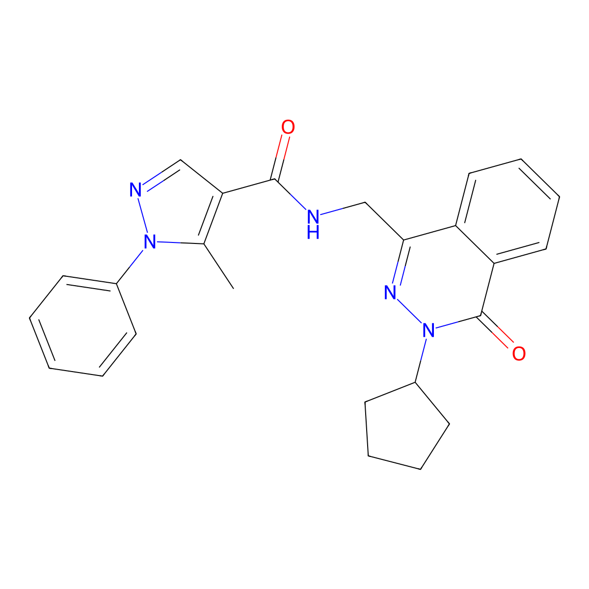 N-[(3-cyclopentyl-4-oxo-3,4-dihydrophthalazin-1-yl)methyl]-5-methyl-1-phenyl-1H-pyrazole-4-carboxamide molecular structure, CAS 1421517-46-5