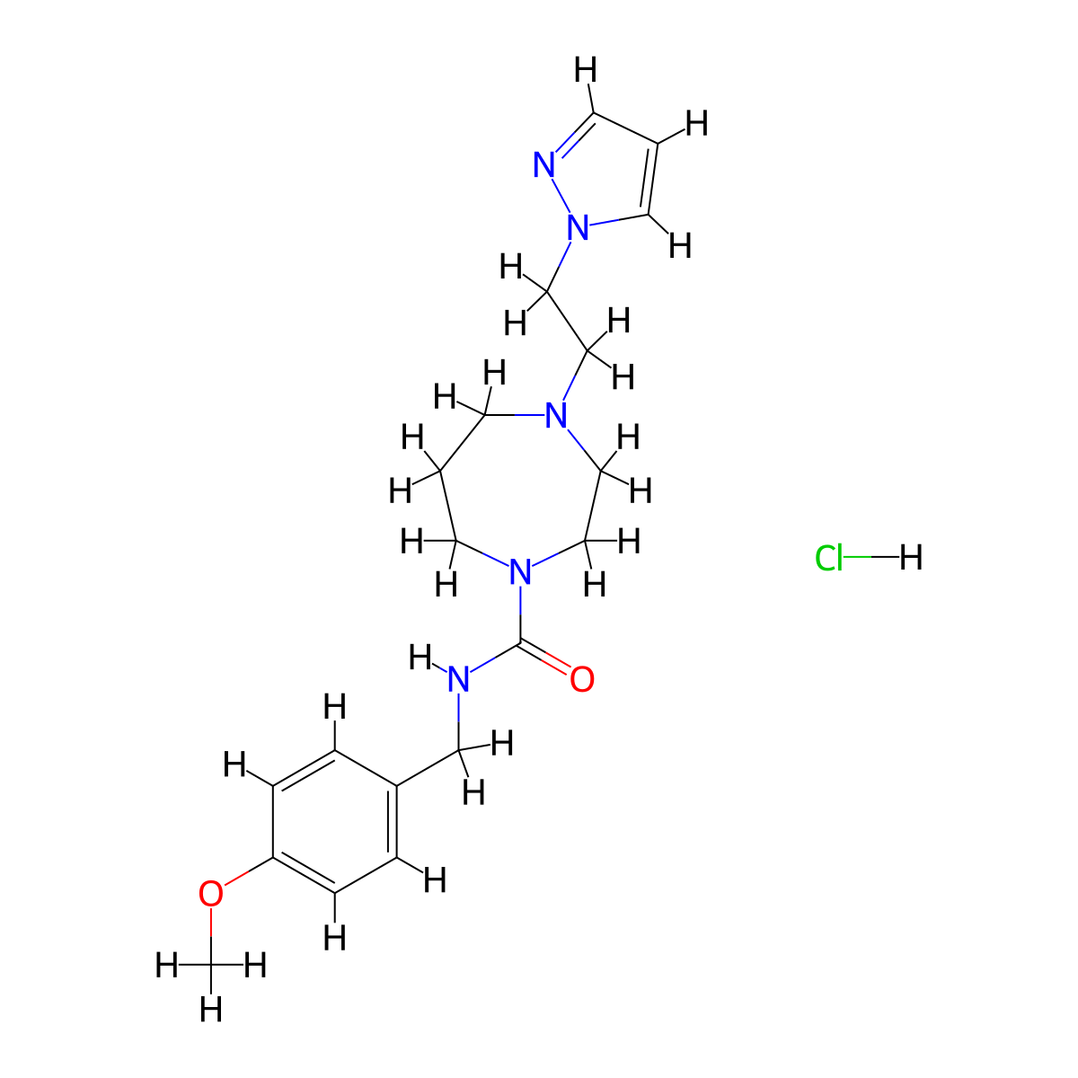 4-(2-(1H-pyrazol-1-yl)ethyl)-N-(4-methoxybenzyl)-1,4-diazepane-1-carboxamide hydrochloride molecular structure, CAS 1421517-65-8