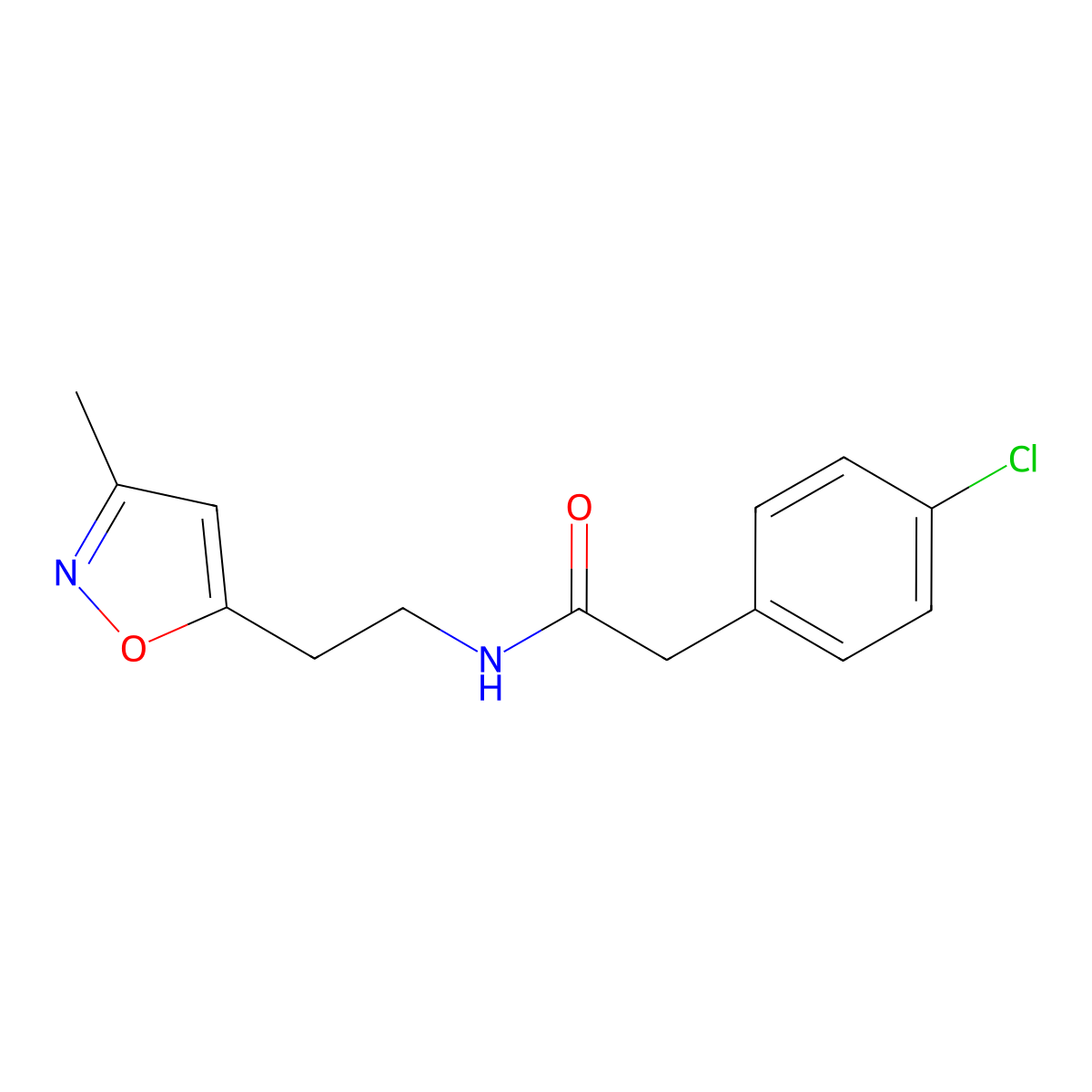 2-(4-chlorophenyl)-N-(2-(3-methylisoxazol-5-yl)ethyl)acetamide molecular structure, CAS 1421517-69-2