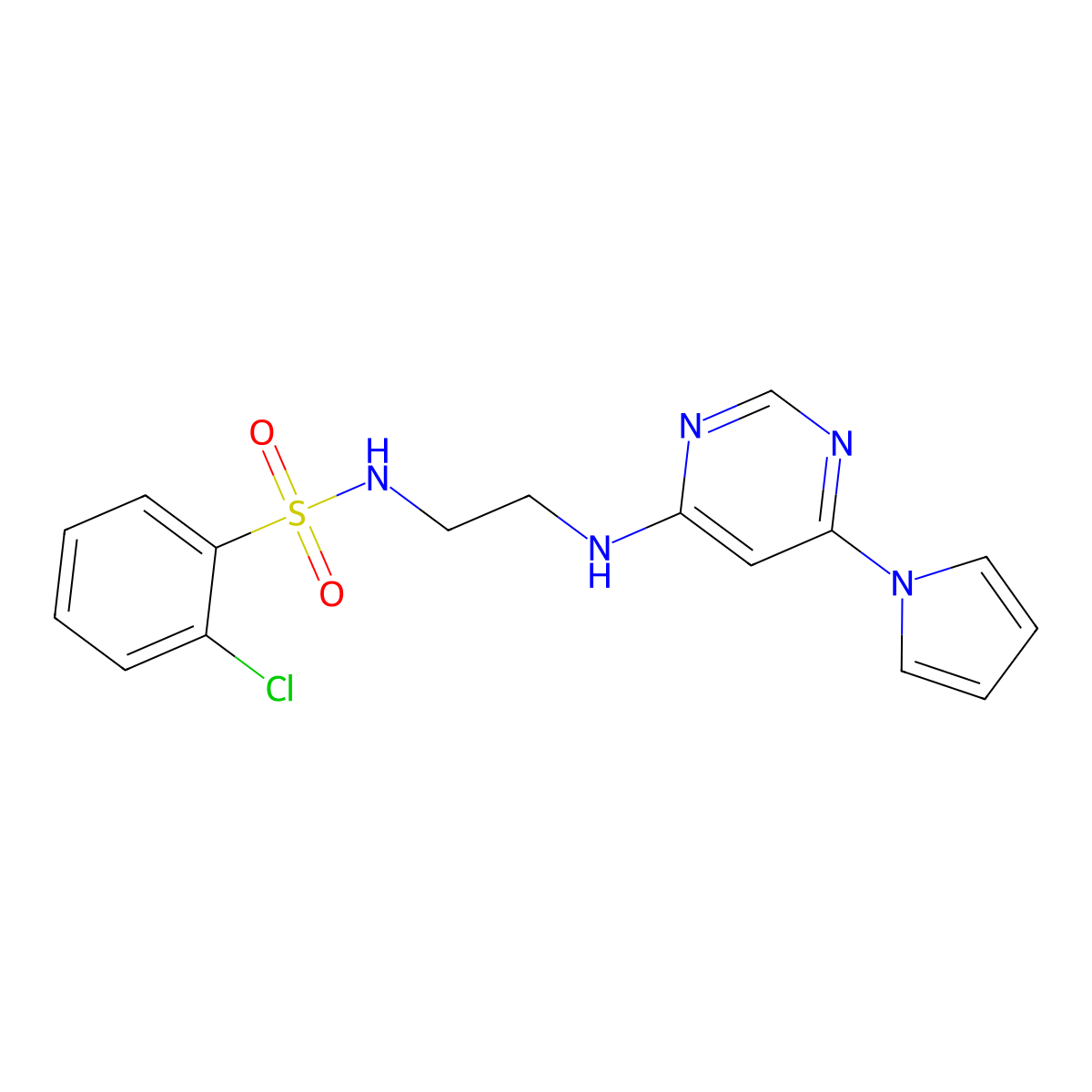 2-chloro-N-(2-{[6-(1H-pyrrol-1-yl)pyrimidin-4-yl]amino}ethyl)benzene-1-sulfonamide molecular structure, CAS 1421517-70-5