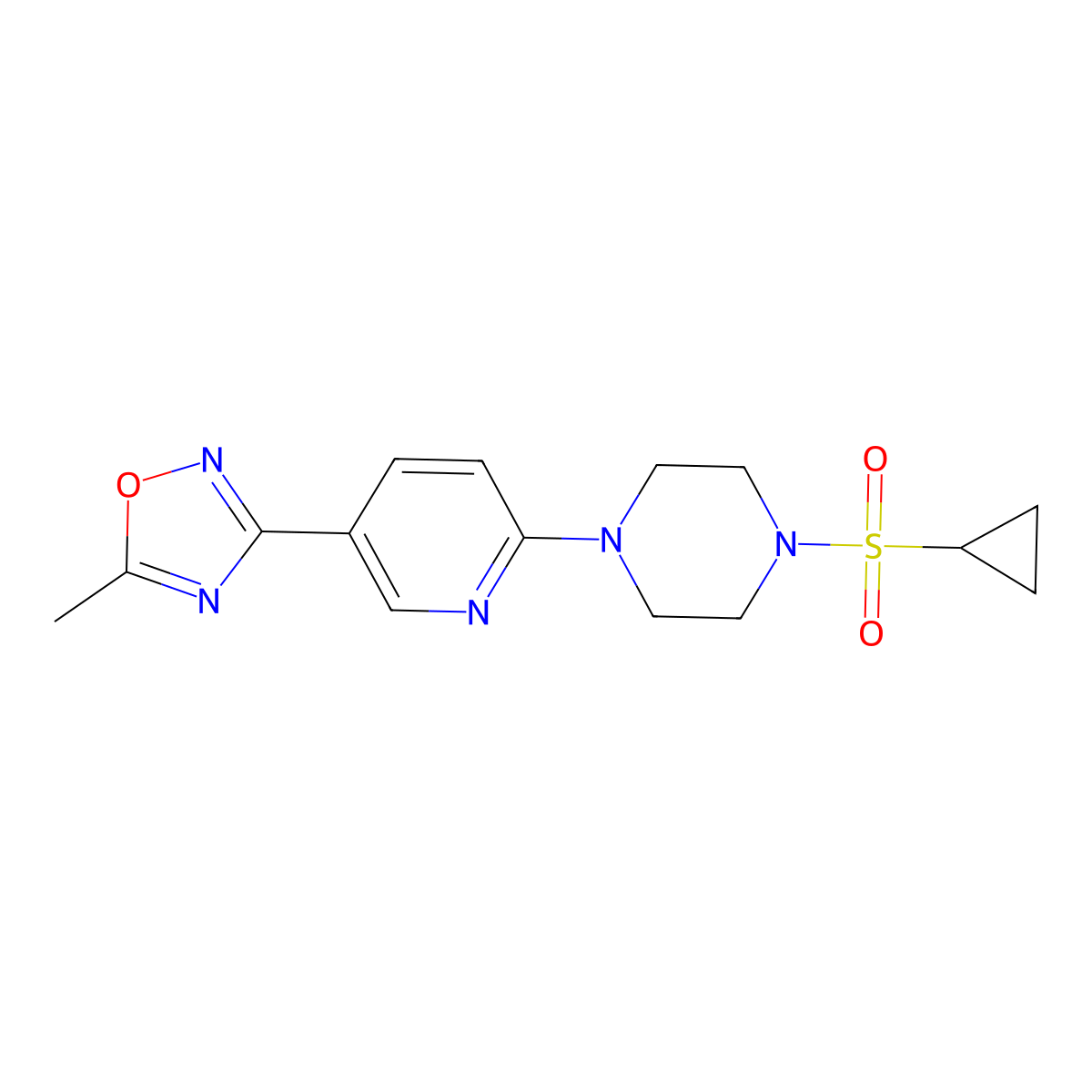 3-(6-(4-(Cyclopropylsulfonyl)piperazin-1-yl)pyridin-3-yl)-5-methyl-1,2,4-oxadiazole molecular structure, CAS 1421517-73-8