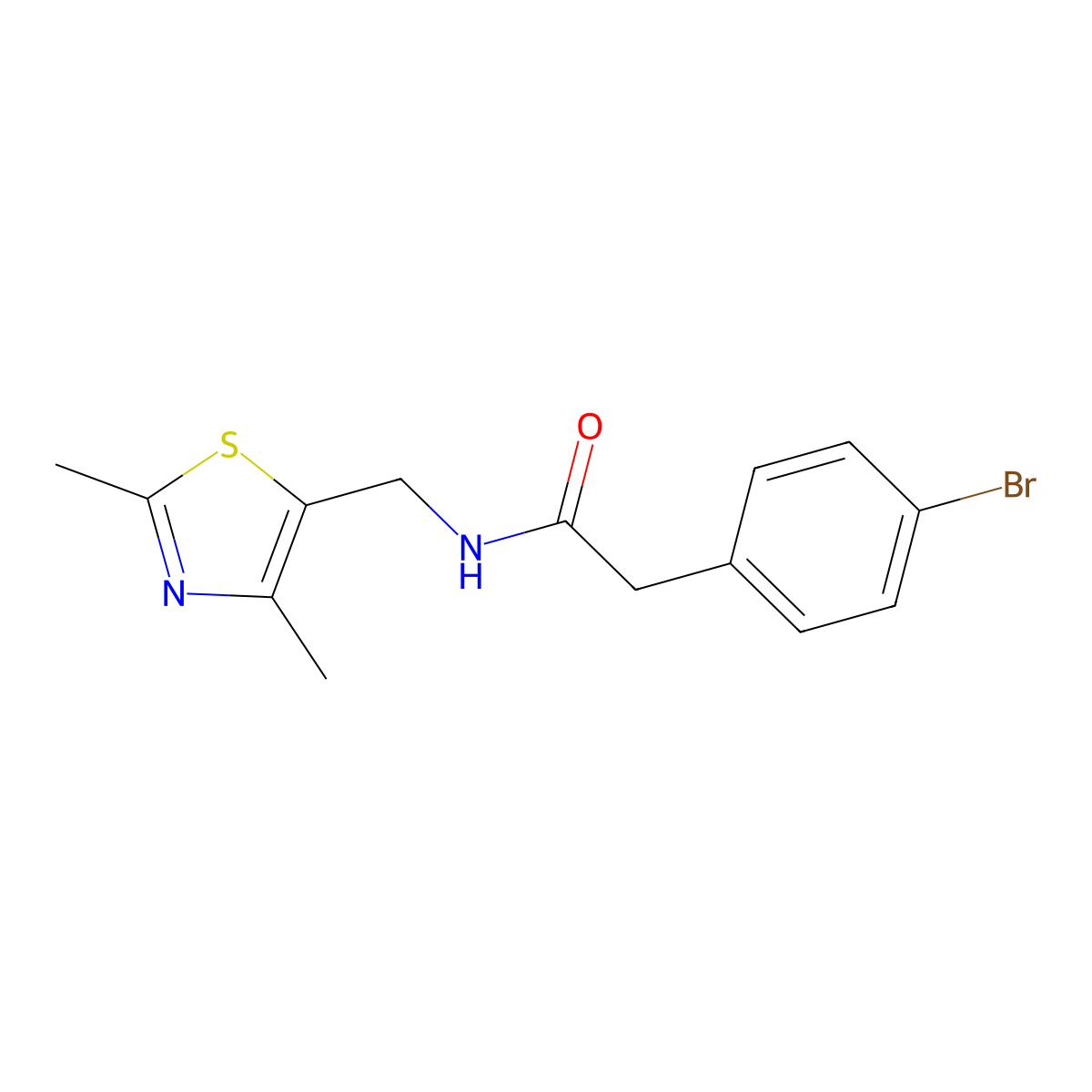 2-(4-bromophenyl)-N-((2,4-dimethylthiazol-5-yl)methyl)acetamide molecular structure, CAS 1421521-84-7