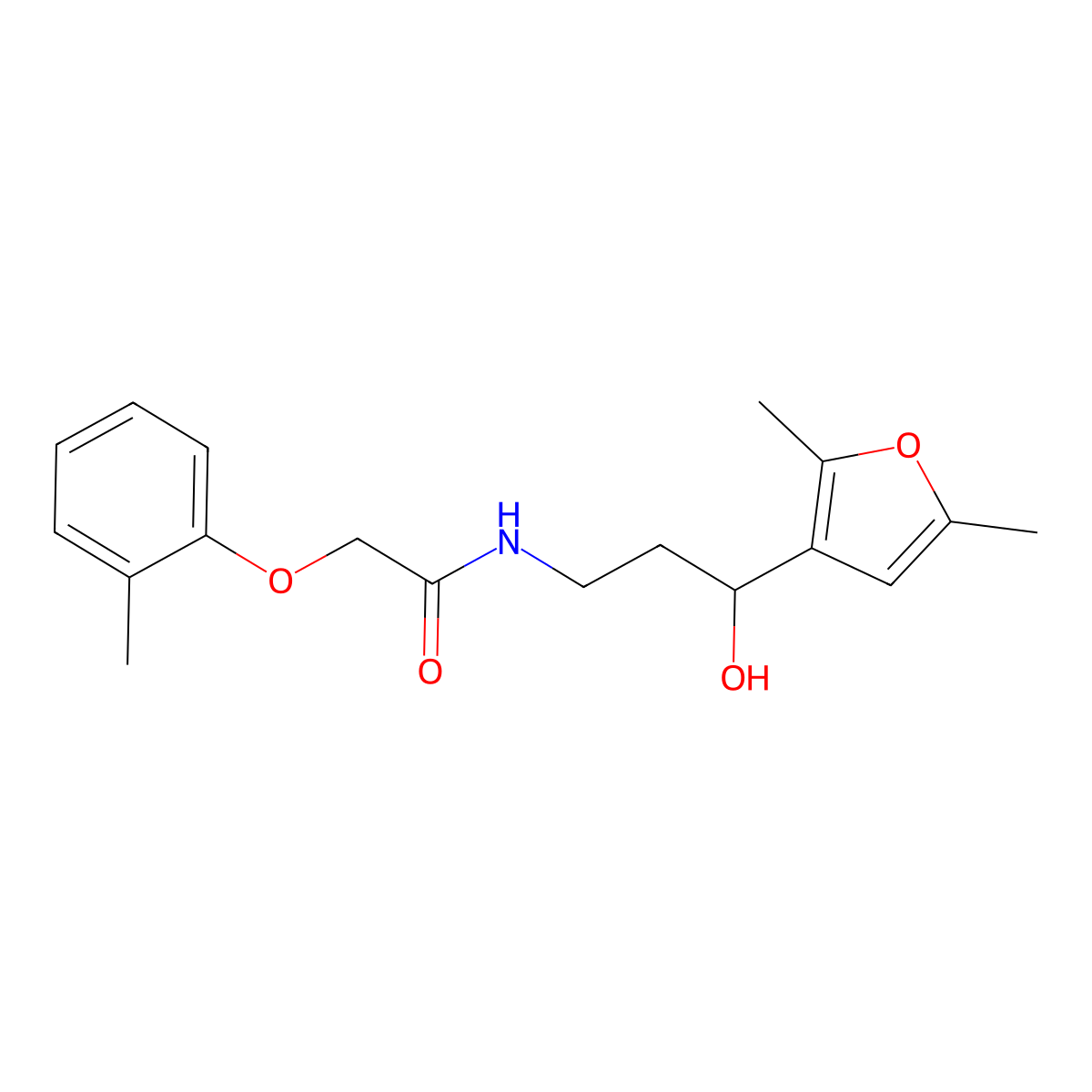 N-(3-(2,5-dimethylfuran-3-yl)-3-hydroxypropyl)-2-(o-tolyloxy)acetamide molecular structure, CAS 1421521-91-6