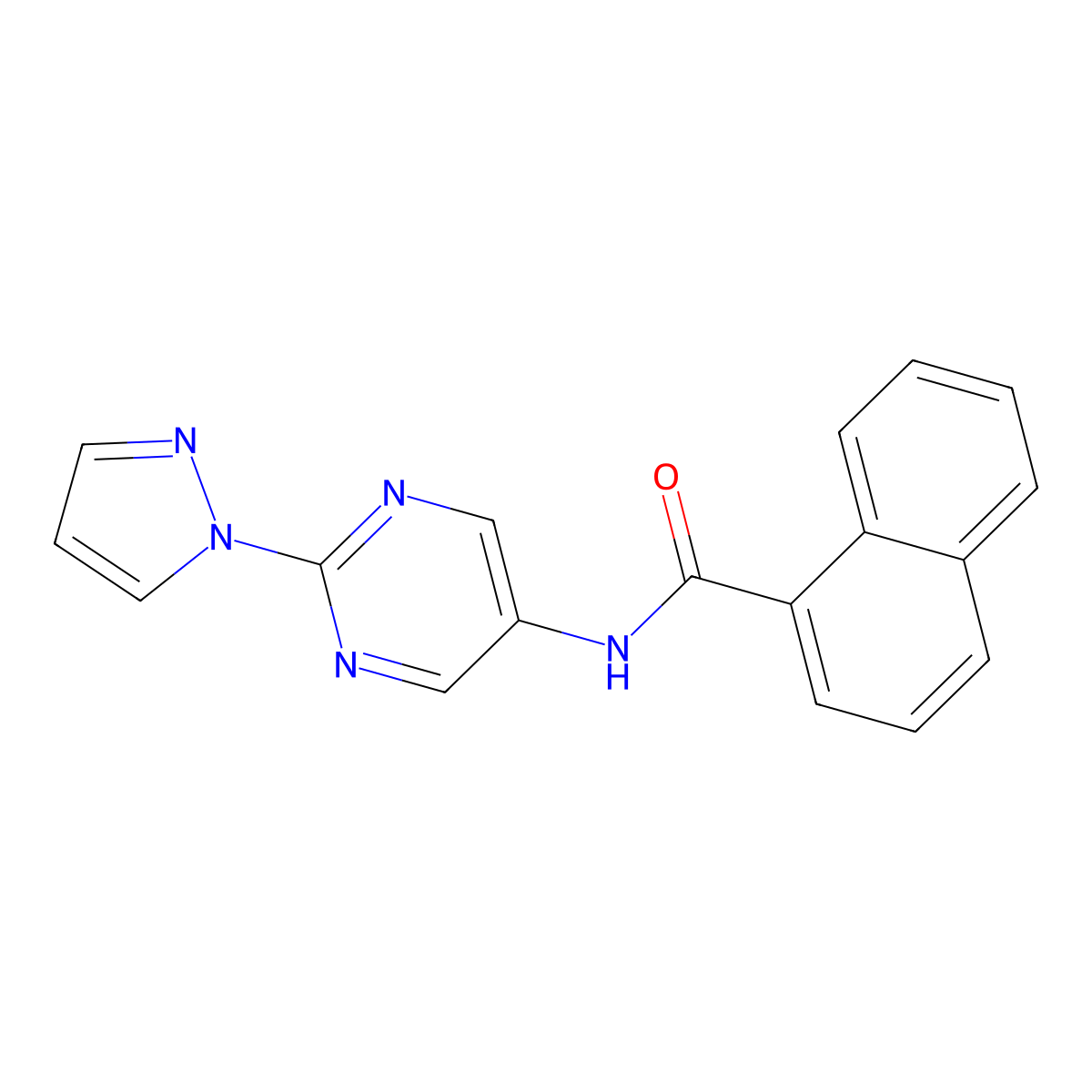 N-(2-(1H-pyrazol-1-yl)pyrimidin-5-yl)-1-naphthamide molecular structure, CAS 1421521-93-8