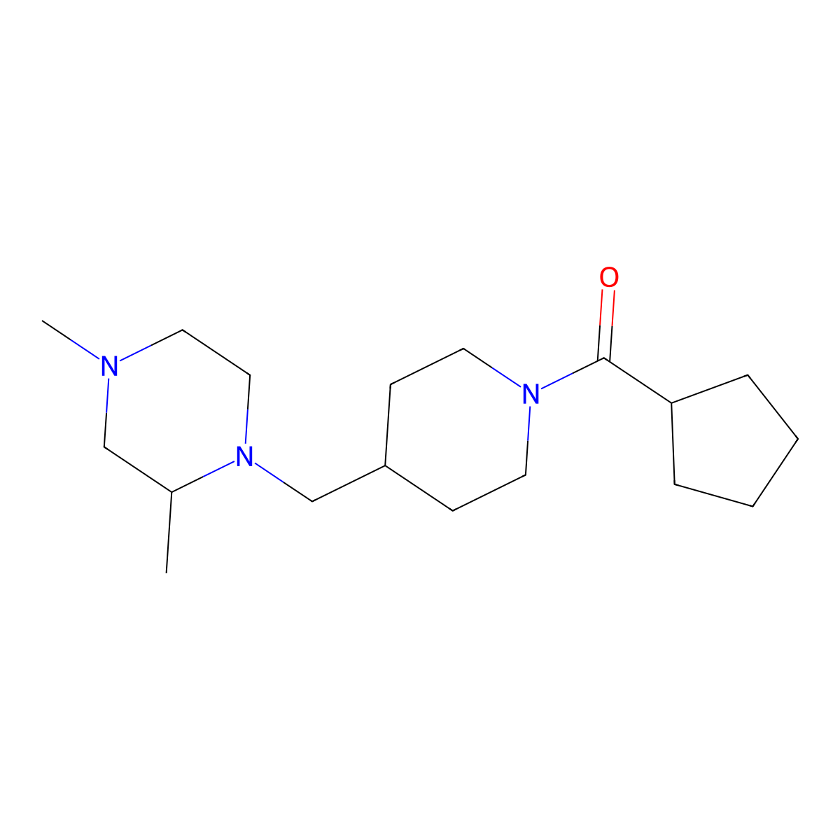 Cyclopentyl(4-((2,4-dimethylpiperazin-1-yl)methyl)piperidin-1-yl)methanone molecular structure, CAS 1421521-95-0