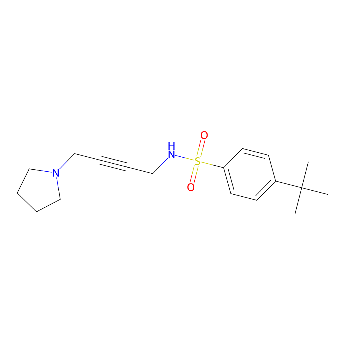 4-(tert-butyl)-N-(4-(pyrrolidin-1-yl)but-2-yn-1-yl)benzenesulfonamide molecular structure, CAS 1421521-97-2