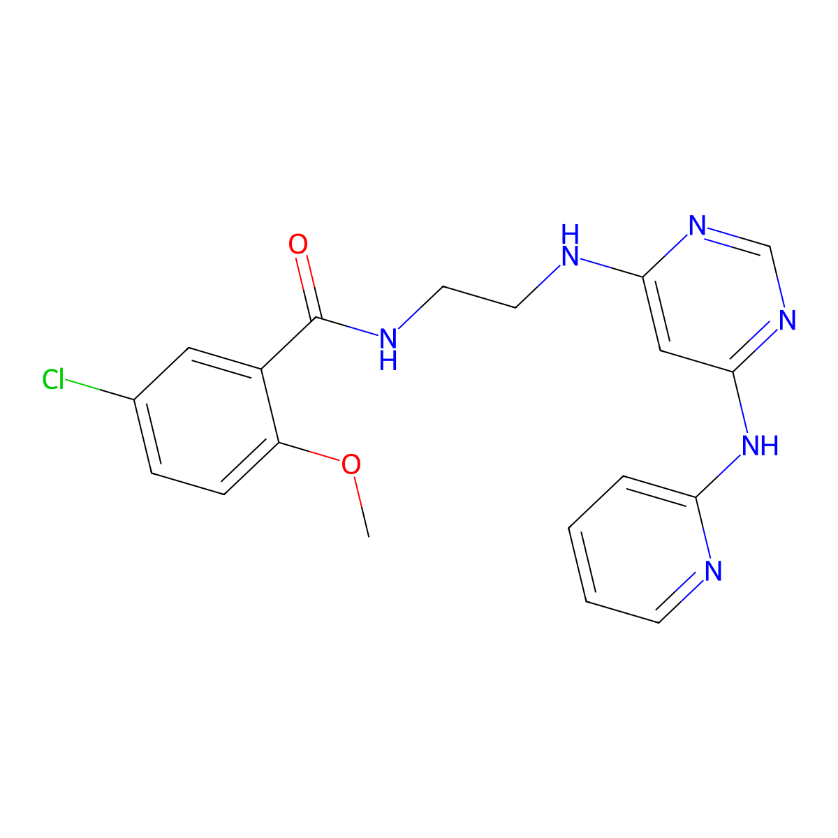 5-chloro-2-methoxy-N-(2-((6-(pyridin-2-ylamino)pyrimidin-4-yl)amino)ethyl)benzamide molecular structure, CAS 1421521-99-4