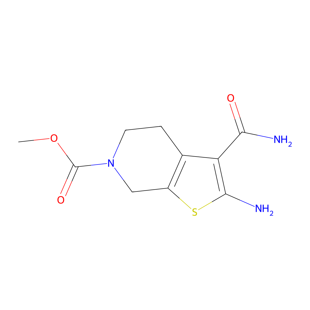 methyl 2-amino-3-carbamoyl-4,7-dihydrothieno[2,3-c]pyridine-6(5H)-carboxylate molecular structure, CAS 1421522-02-2