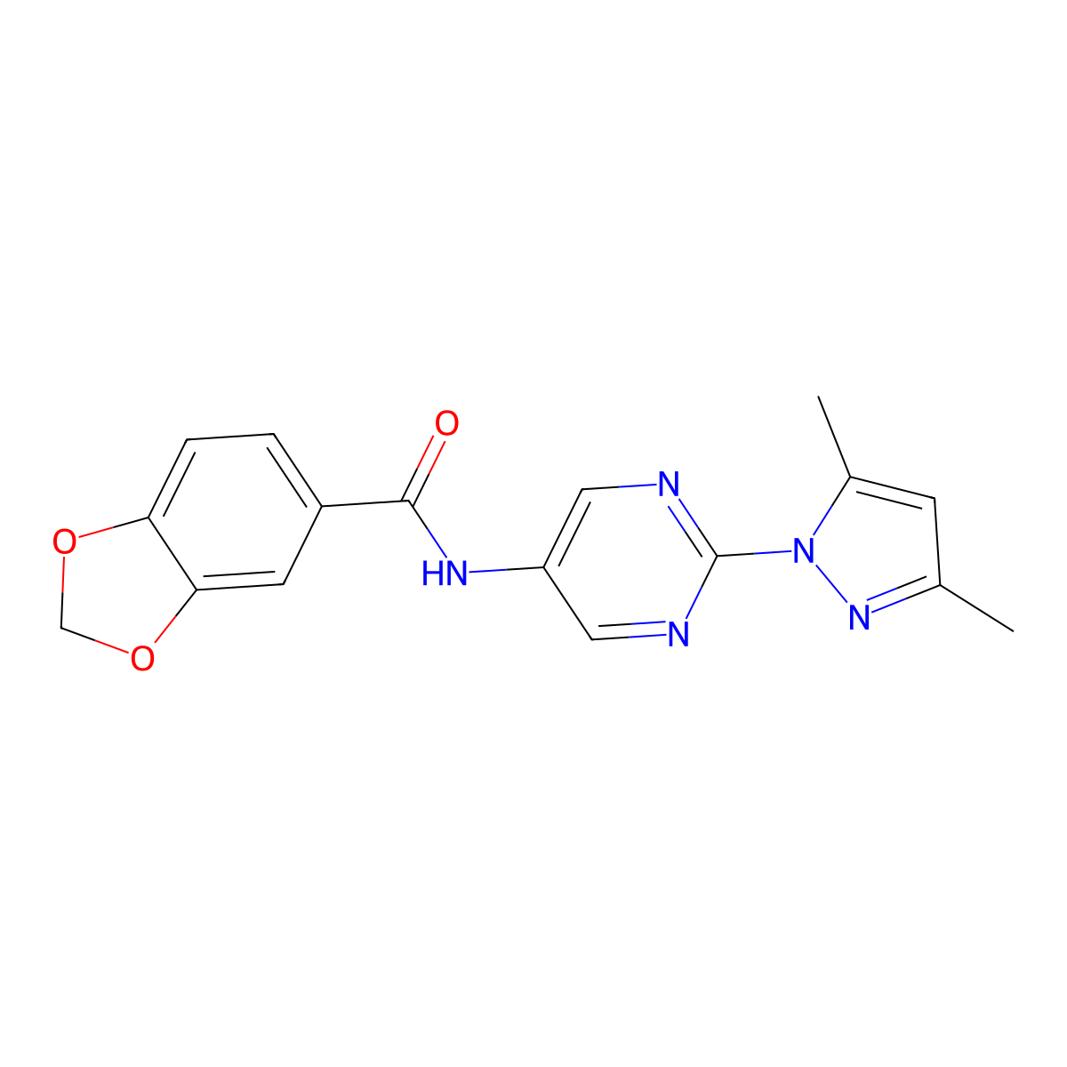 N-(2-(3,5-dimethyl-1H-pyrazol-1-yl)pyrimidin-5-yl)benzo[d][1,3]dioxole-5-carboxamide molecular structure, CAS 1421522-03-3