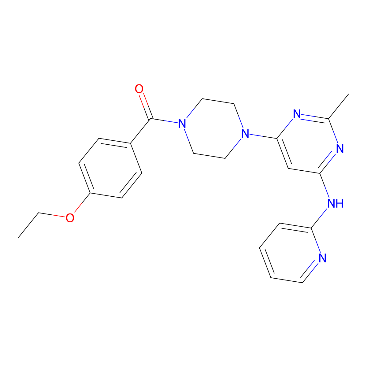 (4-Ethoxyphenyl)(4-(2-methyl-6-(pyridin-2-ylamino)pyrimidin-4-yl)piperazin-1-yl)methanone molecular structure, CAS 1421522-05-5