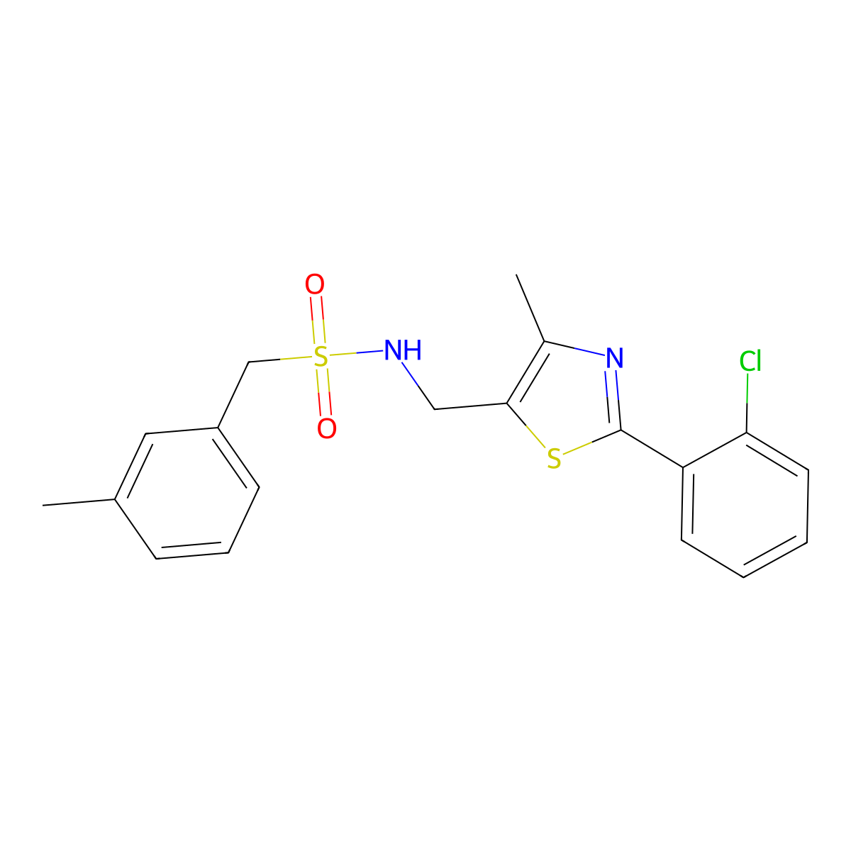 N-((2-(2-chlorophenyl)-4-methylthiazol-5-yl)methyl)-1-(m-tolyl)methanesulfonamide molecular structure, CAS 1421522-07-7