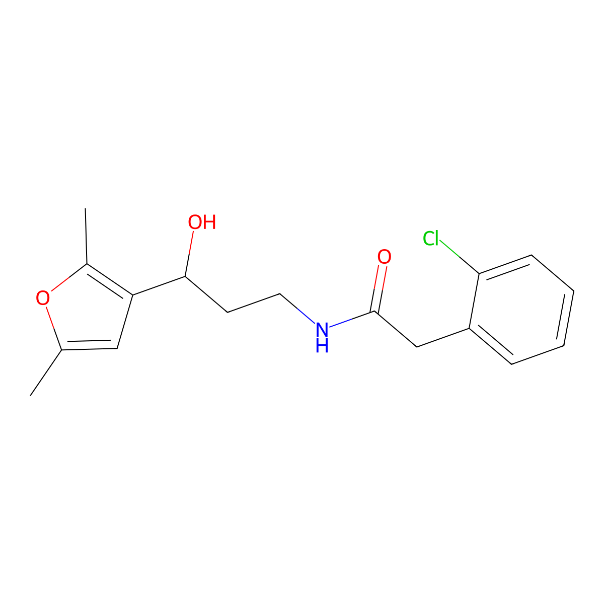 2-(2-Chlorophenyl)-N-[3-(2,5-dimethylfuran-3-YL)-3-hydroxypropyl]acetamide molecular structure, CAS 1421522-09-9