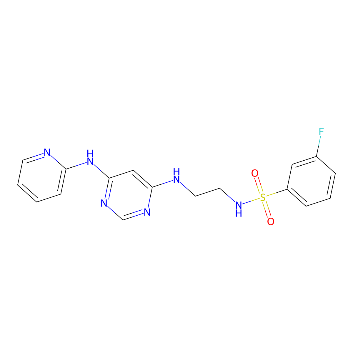 3-fluoro-N-(2-((6-(pyridin-2-ylamino)pyrimidin-4-yl)amino)ethyl)benzenesulfonamide molecular structure, CAS 1421522-15-7