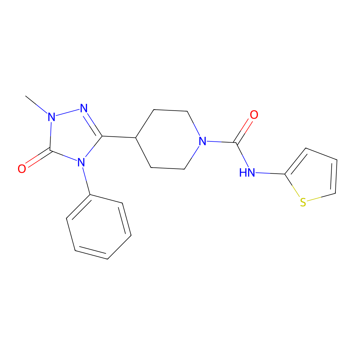 4-(1-methyl-5-oxo-4-phenyl-4,5-dihydro-1H-1,2,4-triazol-3-yl)-N-(thiophen-2-yl)piperidine-1-carboxamide molecular structure, CAS 1421522-25-9