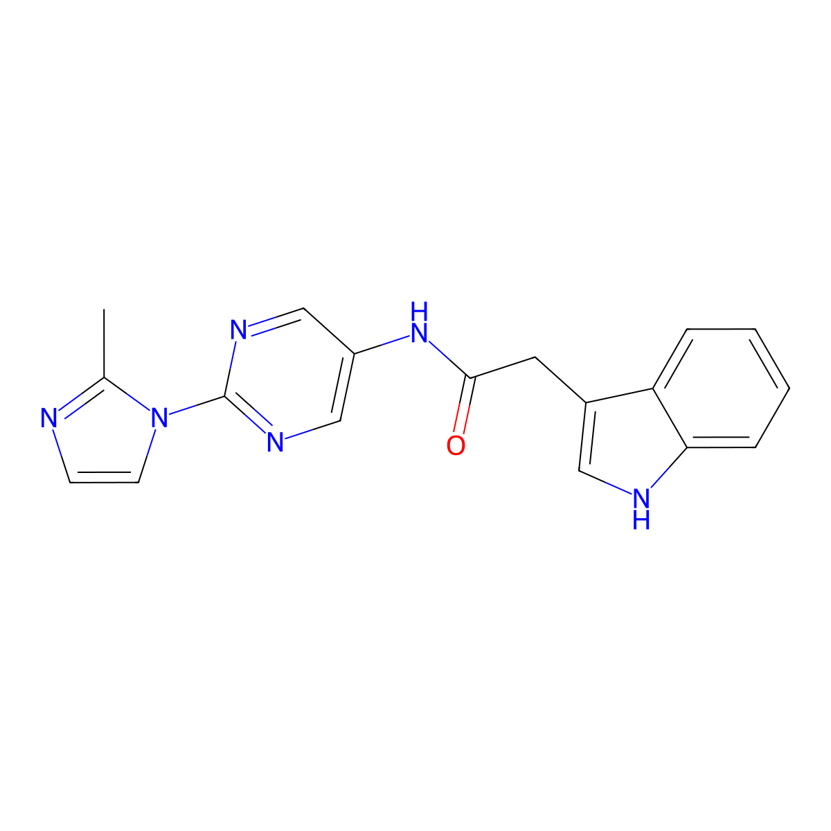 2-(1H-indol-3-yl)-N-[2-(2-methyl-1H-imidazol-1-yl)pyrimidin-5-yl]acetamide molecular structure, CAS 1421522-26-0