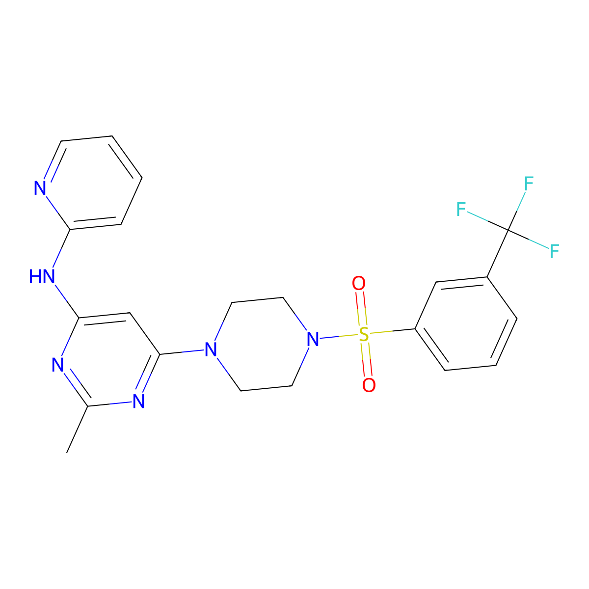 2-methyl-N-(pyridin-2-yl)-6-(4-((3-(trifluoromethyl)phenyl)sulfonyl)piperazin-1-yl)pyrimidin-4-amine molecular structure, CAS 1421522-28-2