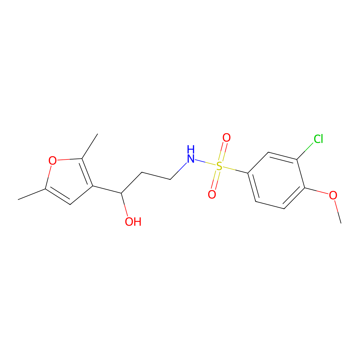 3-chloro-N-(3-(2,5-dimethylfuran-3-yl)-3-hydroxypropyl)-4-methoxybenzenesulfonamide molecular structure, CAS 1421522-30-6