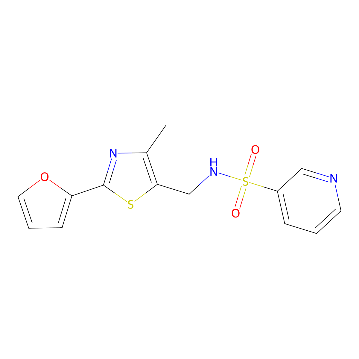 N-((2-(furan-2-yl)-4-methylthiazol-5-yl)methyl)pyridine-3-sulfonamide molecular structure, CAS 1421522-31-7