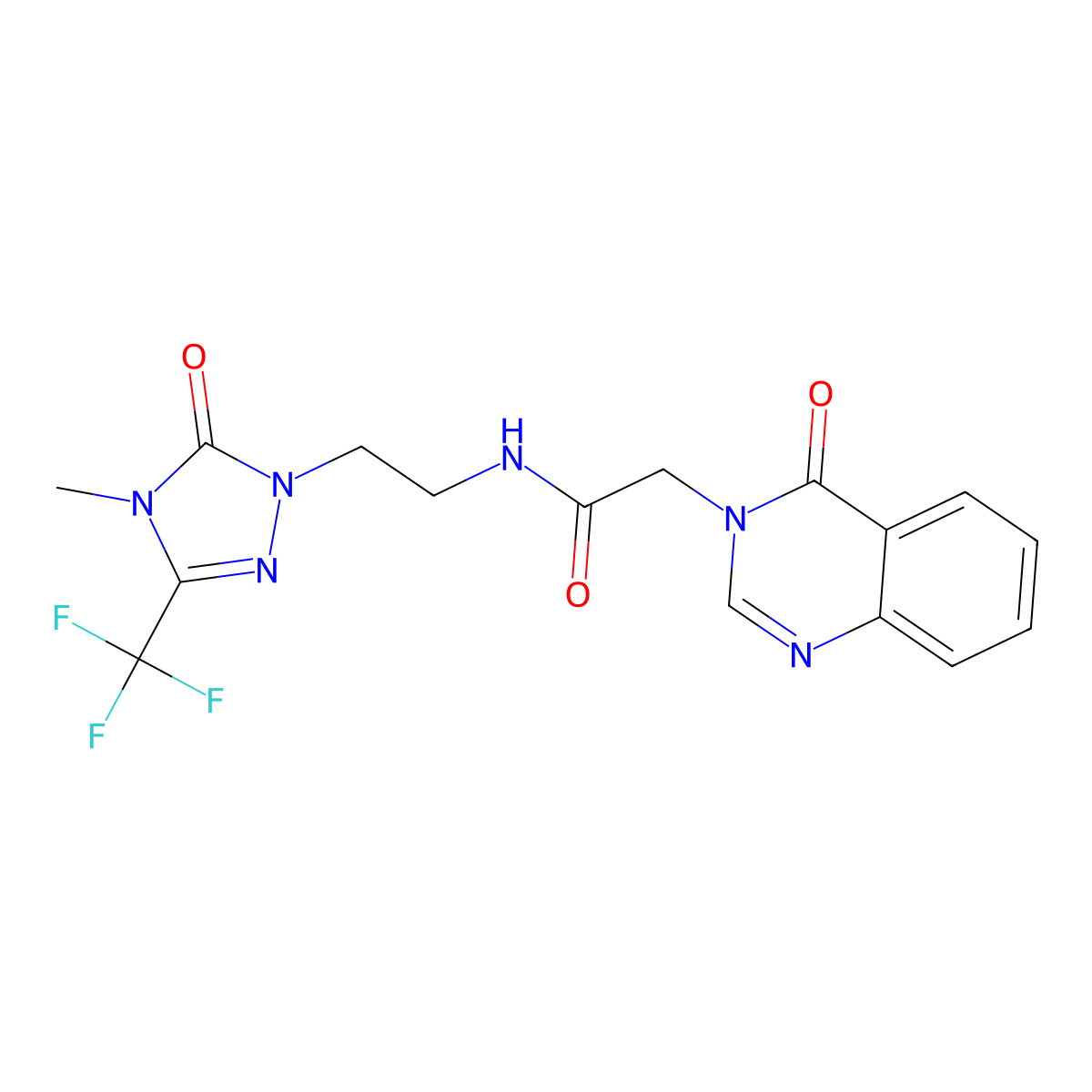 N-(2-(4-methyl-5-oxo-3-(trifluoromethyl)-4,5-dihydro-1H-1,2,4-triazol-1-yl)ethyl)-2-(4-oxoquinazolin-3(4H)-yl)acetamide molecular structure, CAS 1421522-34-0