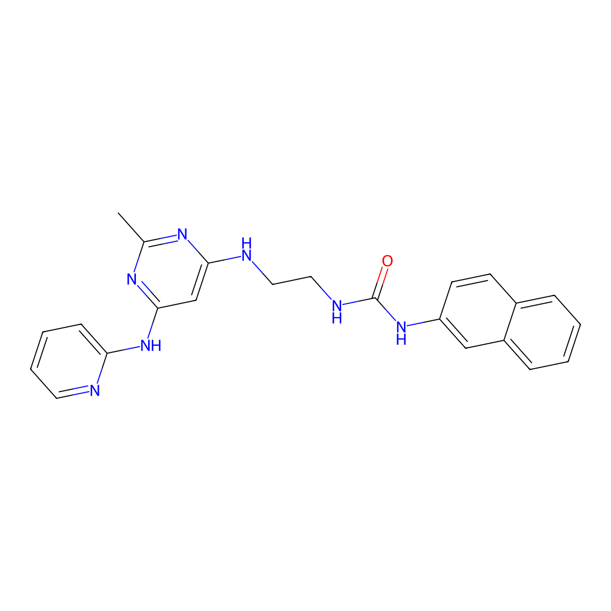 1-(2-((2-Methyl-6-(pyridin-2-ylamino)pyrimidin-4-yl)amino)ethyl)-3-(naphthalen-2-yl)urea molecular structure, CAS 1421522-36-2